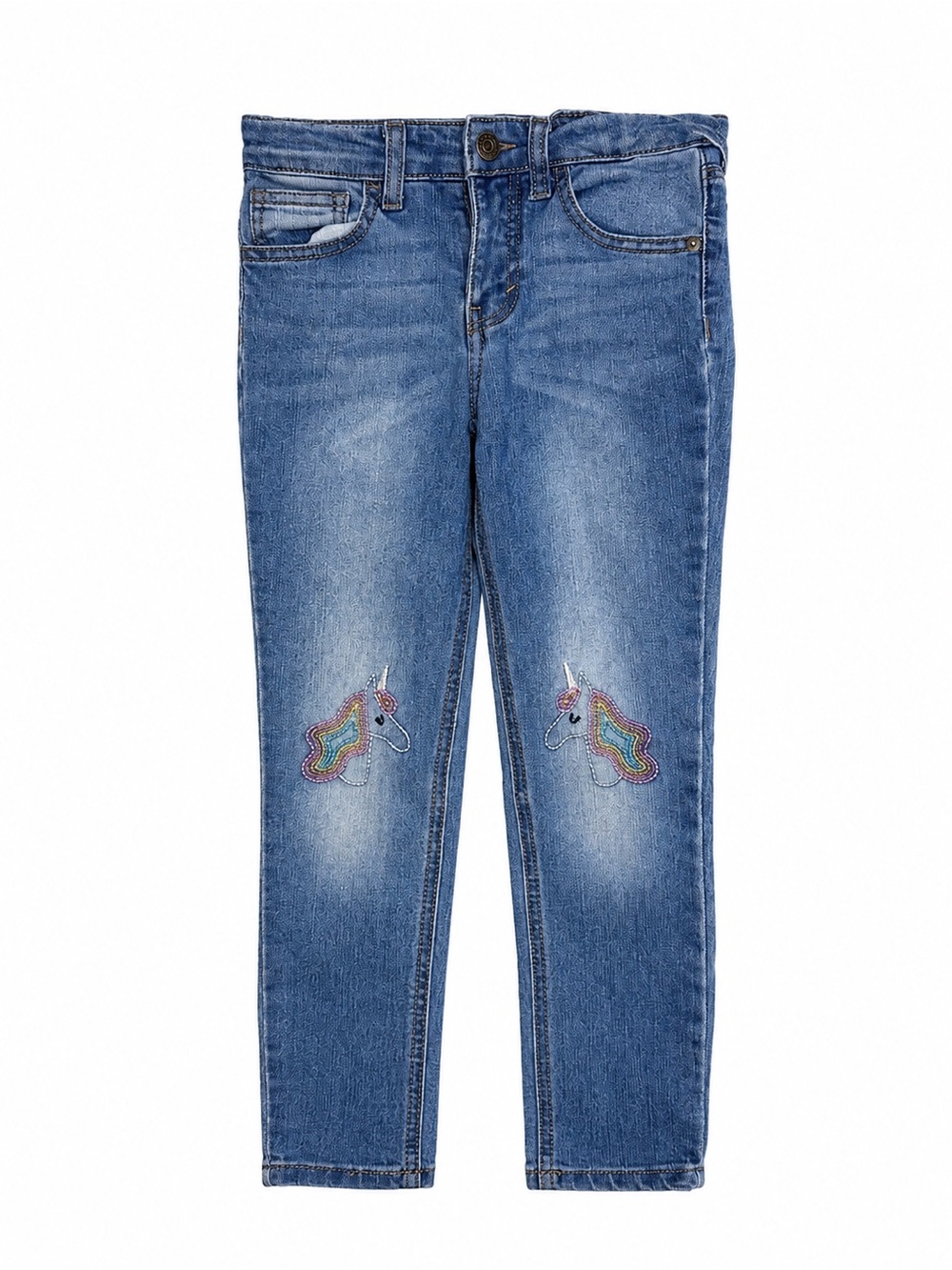 Cat & Jack Girls Size 6 Super Skinny Stretch Jeans Unicorn Embroidered Denim